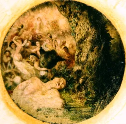 Puck usuwający głowę osła z Dna, studium do „Pojednania Oberona i Tytanii”, ok. 1847 (olej na płótnie ułożony na płycie) (zob. też 68759)