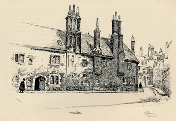 Stary Charterhouse: Zewnętrzna fasada dziedzińca Washhouse, z wewnętrzną bramą, 1886