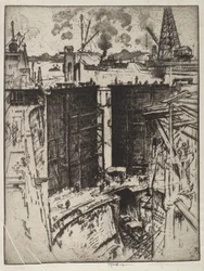 Brama Strażnicza, śluza Gatun, Panama, 1912 (akwaforta na papierze)