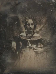 Młoda kobieta trzyma kwiat, ca. 1842.