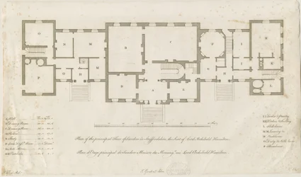 Sandon Hall - Plan głównego piętra: grawerowanie, nd [1769-1771] (druk)