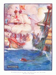 Sir Andrew ze swoimi dwoma statkami Yellow Carvel i Flower pokonał pięć angielskich statków, 1910