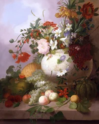 Wazon z letnimi kwiatami. Obraz autorstwa Josepha Rhodesa (1782-1854) Kolekcja prywatna.