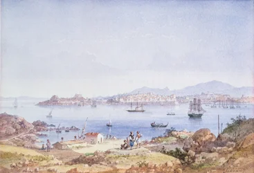 Korfu z wyspy Vidho, 1789 (wc)