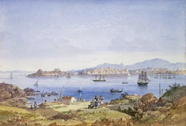 Korfu z wyspy Vido, ok. 1845 (wc nad ołówkiem na papierze)
