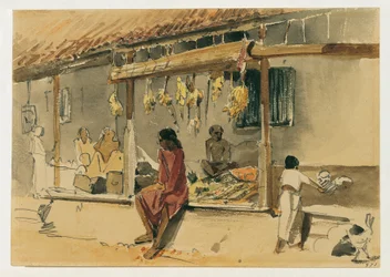 Handlarze kurczakami w Point de Galle na Cejlonie (Sri Lanka)
