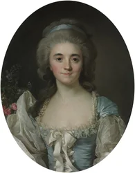 Portret Comtesse de Provence (1753-1810), półdługi, w turkusowej sukni z białą koronkową lamówką i wstążką.
