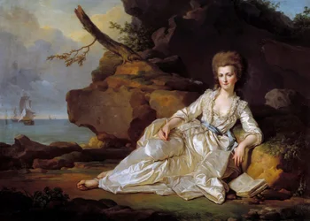 Portret księżnej Chartres (1753-1821) w obecności Naczynia Ducha Świętego, które zabiera księcia Chartres na bitwę pod Ouessant Malarstwo Josepha Siffreda Duplessisa (1725-1802) (Joseph-Siffred, Joseph Siffrede, Joseph Siffrede, Jose