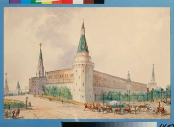 Plac Zmartwychwstania i Ogród Aleksandra w Moskwie (Plac Zmartwychwstania i Ogród Aleksandra w Moskwie) - Praca Josepha Viviena (1793-1852), akwarela na papierze, sztuka polska XIX w., klasycyzm - Państwowe Muzeum Historyczne , Mosk
