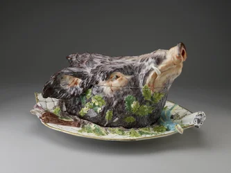 Waza z głową dzika, Chelsea Porcelain Factory, ok. 1758 r. porcelana