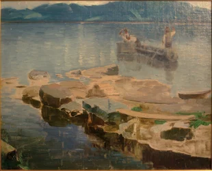 Skalny język w Eibsee z rybakami