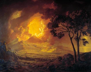 Erupcja Wezuwy z głową drzwi św. Stycznia w procesji Obraz Josepha Wrighta z Derby (1734-1797) XVIII-wieczna Moskwa, Muzeum Puszkina