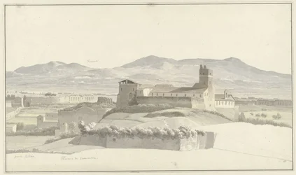 Termy Karakalli w Rzymie z Frascati w oddali De Thermen van Caracalla, Rzym, met de Porta Latina en in de verte Frascati