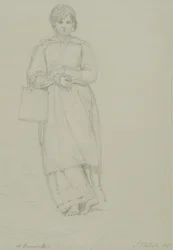 Młoda dziewczyna trzymająca bańkę po mleku, 1831 (grafit na papierze tkanym)