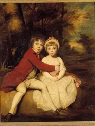 John Parker i jego siostra Theresa Brat i siostra dzieci stoją czule. Obraz Joshuy Reynoldsa (1723-1792)