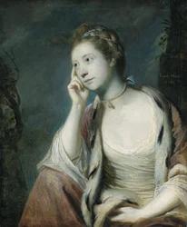 Portret Lady Mary Coca-Cola, połowa długości, w czerwonym płaszczu obszytym gronostajami