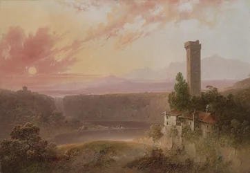 Widok na jezioro Nemi o zachodzie słońca, ok. 1840-50