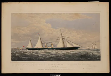 Dla Messrs Dent  Co z Chin, ta odbitka statku parowego Ly-Ee-Moon, Norman Hill, Esqr Commander.... zbudowanego przez Thames Iron Works and Shipbuilding Company, Blackwall..., ok. 1860 (litografia, kolorowana)