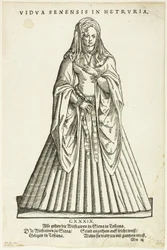Vidua Senensis in Hetruria (Wdowa ze Sieny w Toskanii) z Trachtenbuch H. Weigla, płyta 51 z drzeworytów z książek z XVI wieku.