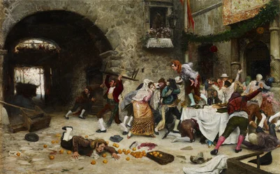 Przerwany bankiet - Garate y Clavero, Juan Jose (1870-1939) - Olej na miedzi - 49x78 - Museo Carmen Thyssen, Malaga