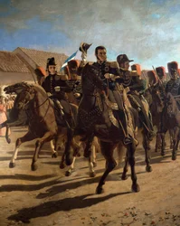 Generał Jose de San Martin (1778-1850) ze swoim sztabem podczas inspekcji wojsk w Rancagua, Chile