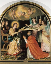 Prezentacja ornatu w Saint Ildefonso (św. Ildefonso) Obraz: Juan SANCHEZ COTAN (1561-1627) Olej na płótnie Granada, Muzeum Sztuk Pięknych w Granadzie.