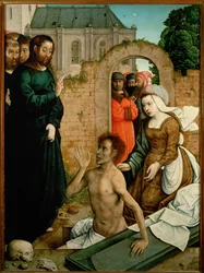 Wskrzeszenie Łazarza, panel ołtarza (obraz na drewnie)