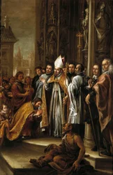 „Św. Ambroży rozgrzesza cesarza Teodozjusza, c.1673 (olej na płótnie)