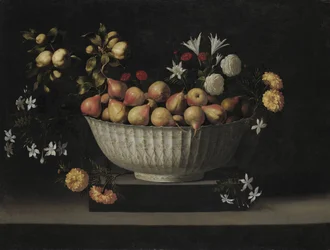 Kwiaty i owoce w chińskiej misce 1645.