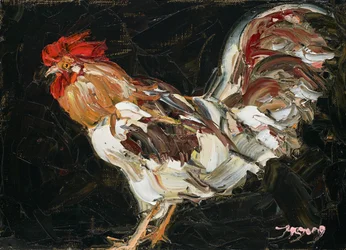 Żywy kogut w technice impasto