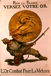 Francuski plakat z I wojny światowej zachęcający do deponowania pieniędzy w bankach na wysiłek wojenny, 1915