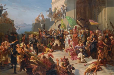 Guerre anglo-turque - guerres napoleoniennes - sułtan Selim III (1761-1808) odwiedzający generała Horace Sebastiani (1772-1851) podczas obrony Konstantynopola przed flotą brytyjską, luty 1807 par Rigo, Jules Vincent (1810-1892). olej na płótnie, rozmiar