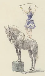Gimnastyczka stojąca na grzbiecie konia (kolor litho)