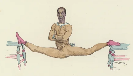 Mężczyzna gimnastyczka robi szpagat (kolor lito)