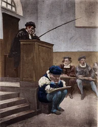 Uczeń Gargantui pod nadzorem preceptora Sophiste Thubal Holoferne (Thubal Holoferne). Gargantua. Ilustracja autorstwa Julesa Garniera. W "Rabelais et l