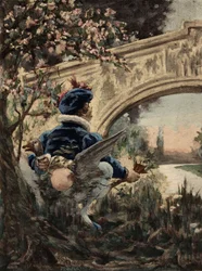 Gargantua wycierający pośladki o gęś. Gargantua. Ilustracja autorstwa Julesa Garniera. W "Rabelais et l