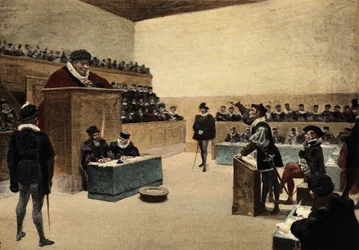 Sędzia Pantagruel w procesie między lordami Humevesne i Baisecul. Pantagruel. Ilustracja autorstwa Julesa Garniera w "Rabelais et l