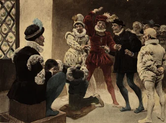 Mężczyźni grający w chapifou (namiot). Gargantua, ilustracja autorstwa Julesa Garniera. W "Rabelais i dzieła Julesa Garniera".