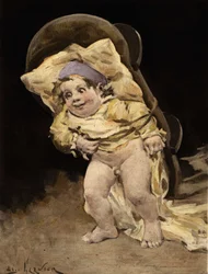 Pantagruel niosący kołyskę na plecach. Pantagruel. Ilustracja autorstwa Julesa Garniera. W "Rabelais et l