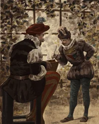 Pantagruel trzymający księgę Wergiliusza i Panurge. Pantagruel. Ilustracja Julesa Garniera. W "Rabelais et l