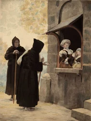 Panurge przemawiający do zakonnic z Zakonu Braci Żebraków. Pantagrue l. Ilustracja Julesa Garniera. W "Rabelais et l