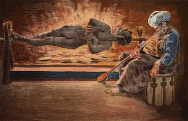 Panurge obserwowany przez Turka, który zasnął. Pantagruel. Ilustracja autorstwa Julesa Garniera. W "Rabelais et l