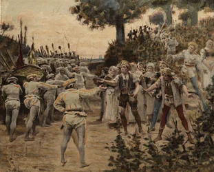 Pasterze oferują Fouaciers z Lerne wymianę winogron na fouace. Gargantua. Ilustracja autorstwa Julesa Garniera. W "Rabelais et l