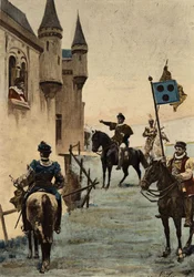 Ulrich Gallet, wysłany przez Grandgousiera, ojca Gargantui, z prośbą o rozmowę z Picrocholem, królem Lerne. Gargantua. Ilustracja autorstwa Julesa Garniera. W "Rabelais et l