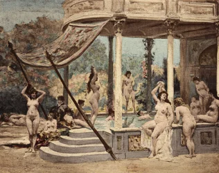 Kobiety kąpiące się w opactwie Theleme. Gargantua. Ilustracja Julesa Garniera. W "Rabelais et l