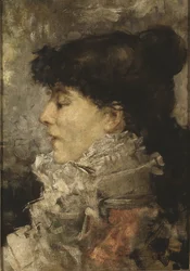 Portret Sarah Bernhardt (1844-1923), autorstwa Bastiena Lepage, Jules (1848-1884). olej na płótnie