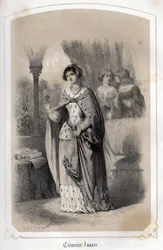 Portret Clemence Isaure, damy Tuluzy, która żyła w XIV wieku. w „Les femmes illustres de la France”” hrabiny DROHOJOWSKIEJ. Ilustrowane rysunkami MM JULESA I BAYALOSA. około 1850 roku.