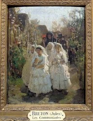 Pierwsze komunikaty w Courrieres Julesa Bretona (1827-1905) (olej na tekturze)