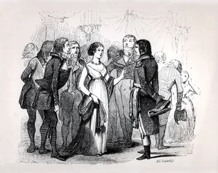 Madame de Stael (1766-1817) pytająca Napoleona Bonaparte (1769-1821) o najlepsze kobiety, z "Napoleona" Emile