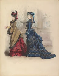 Dwie kobiety w sukienkach dziennych, 1875.